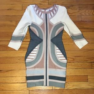 Herve Leger Cream and Gray Mini Dress